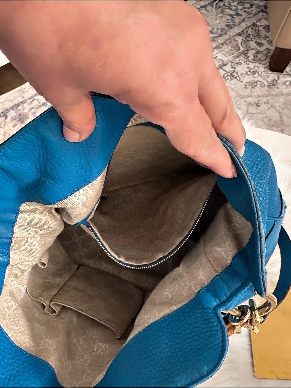 Gucci Bamboo Handle Hobo Bag Shoulder Bag Blue - Picture 16 of 16